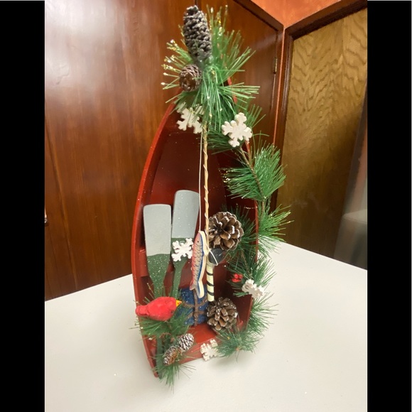 Hobby Lobby Holiday Vintage Christmas Fish Cardinal Wooden Row Boat